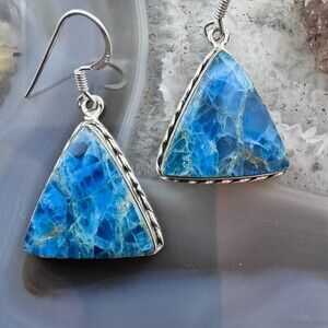 Sterling Southwestern Style Triangle Blue Apatite Dangle Earrings For Women